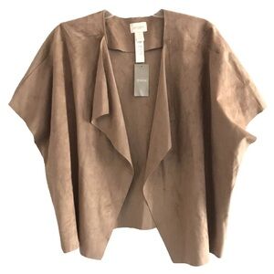 Chicos | Open Front Womens Size 3 Brown Faux Suede Short Sleeve Side Zip